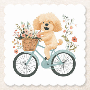 Niedliche Goldendoodle Dog Biking Spring Blumen Untersetzer
