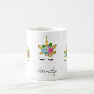 Niedliche Goldene Glitterie Unicorum-Gesicht Kaffeetasse