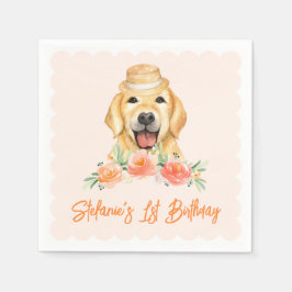 Niedliche Goldene Retriever und Peach-Blume Geburt Serviette
