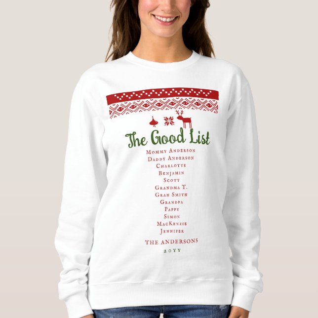 Niedliche Good List Weihnachtssüßer Rote Nordische Sweatshirt (Vorderseite)