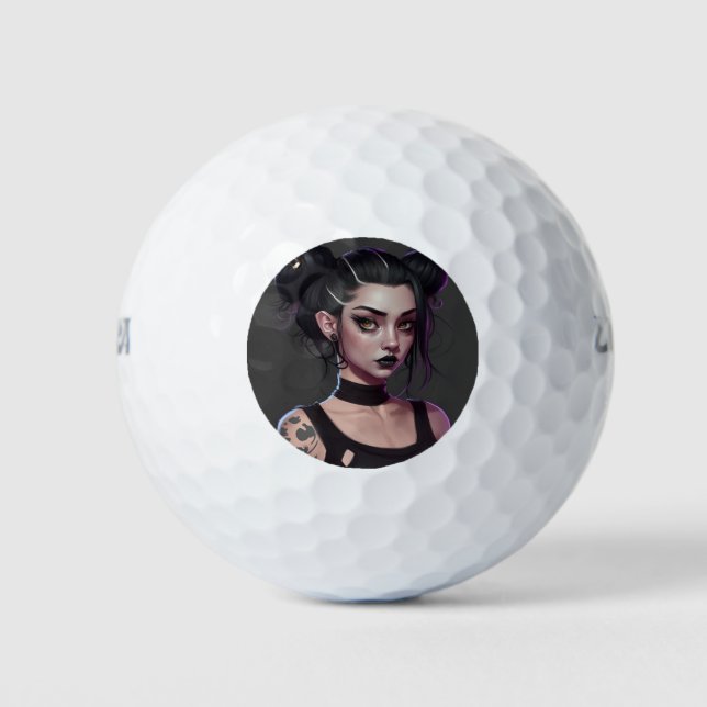 Niedliche Goth Girl mit Buns und Tattoos Golfball (Vorderseite)