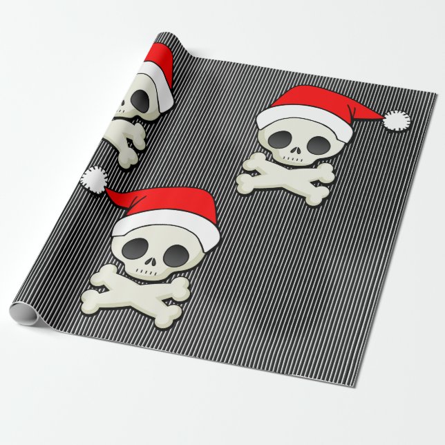 Niedliche Goth Schädel in den Weihnachtsmannmützen Geschenkpapier (Ungerollt)
