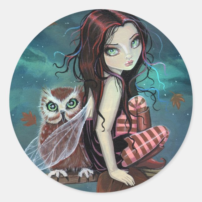 Niedliche Gothic Fairy and Owl Fantasy Art Sticker (Vorderseite)