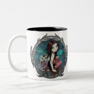 Niedliche Gotische Fairy and Owl Fantasy Kunst Tas Zweifarbige Tasse