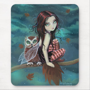 Niedliche Gotische Fairy und Eule Fantasy Art Mousepad