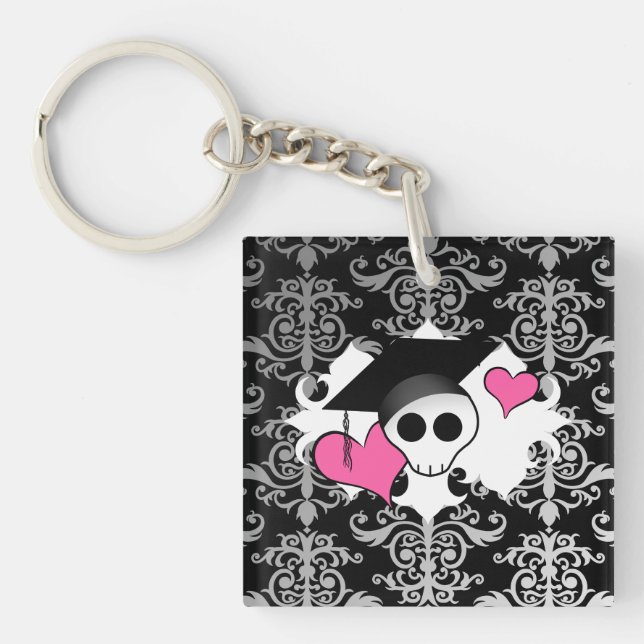 Niedliche gotische romantische Abschluss-Schädelka Schlüsselanhänger (Vorderseite)