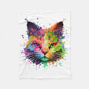 Niedliche Graffiti Neon Tinte Splash Katze Fleecedecke