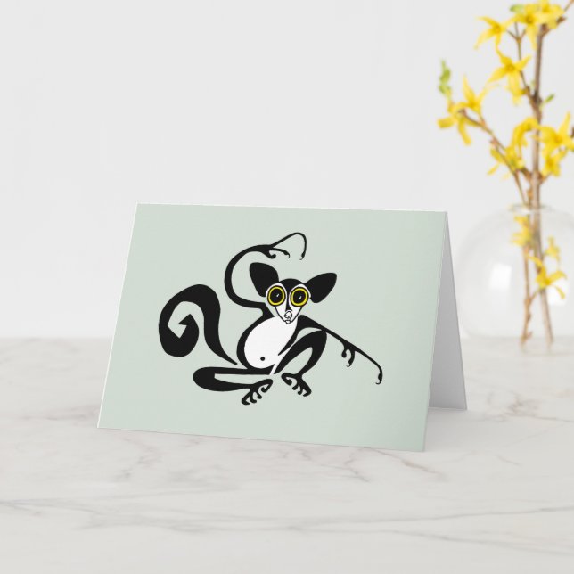 Niedliche Grafik AYE-AYE - Wildtiere - Grün Karte (Gelbe Blume)