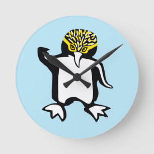 Niedliche Grafik PENGUIN - Ozeanblau Runde Wanduhr