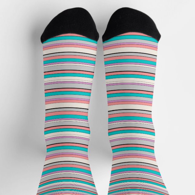 Niedliche graue Aqua-Streifen Socken (Oben)
