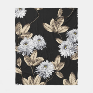 niedliche graue Blume mit braunem Blattmuster auf  Fleecedecke