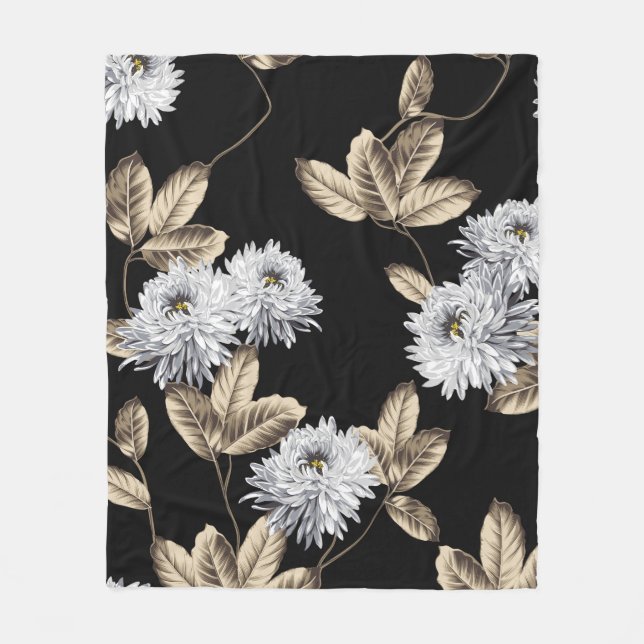 niedliche graue Blume mit braunem Blattmuster auf  Fleecedecke (Vorderseite)