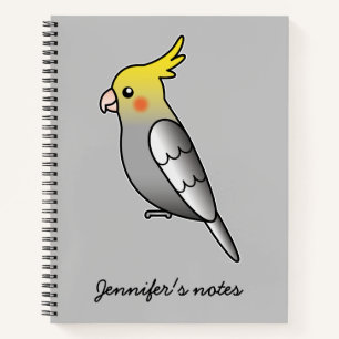 Niedliche Graue Cockatiel Cartoon Bird Illustratio Notizbuch