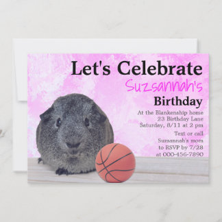 Niedliche Graue Guinea Pig Basketball Custom Party Einladung