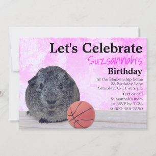 Niedliche Graue Guinea Pig Basketball Custom Party Einladung