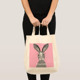 Niedliche graue Hare Whimsy-Illustration Tragetasche