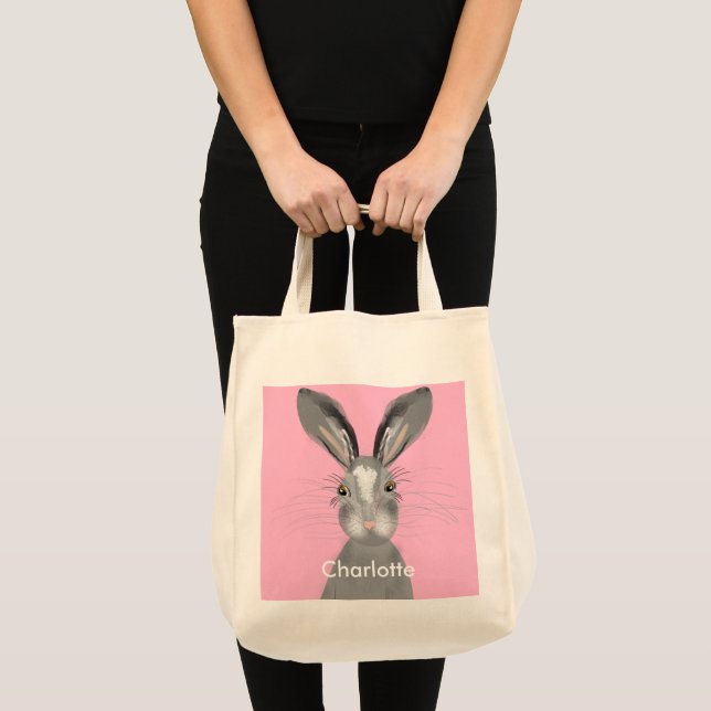 Niedliche graue Hare Whimsy-Illustration Tragetasche (Vorderseite (Produkt))