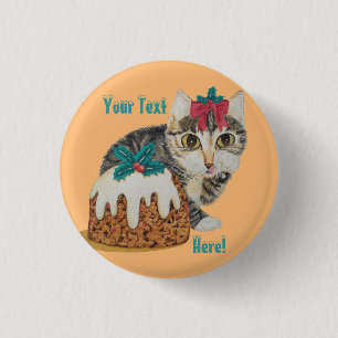 niedliche, graue Kätzchen, Weihnachtsgeschmack Button