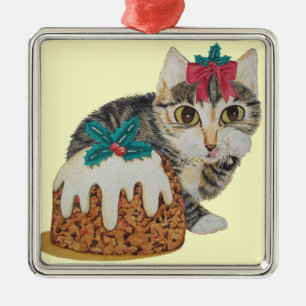 niedliche, graue Kätzchen, Weihnachtsgeschmack Silbernes Ornament