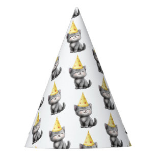 Niedliche graue Katze Geburtstag Kitten Pawty Partyhütchen