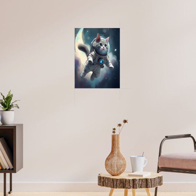 Niedliche graue Katze im Weltraum Poster (Wohnzimmer 3)