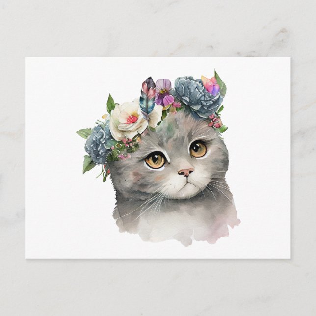 Niedliche graue Katze mit Blume Katzenjammer Postkarte (Vorderseite)