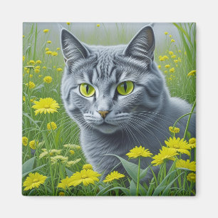 Niedliche graue Katze mit gelben Augen Ai Art Magnet