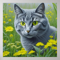Niedliche graue Katze mit gelben Augen Ai Art