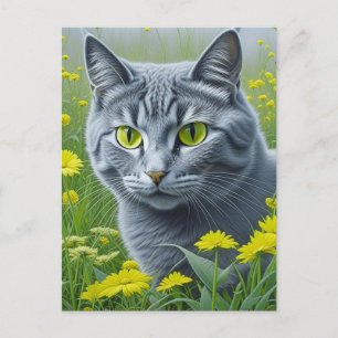 Niedliche graue Katze mit gelben Augen Ai Art Postkarte