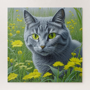 Niedliche graue Katze mit gelben Augen Ai Art Puzzle