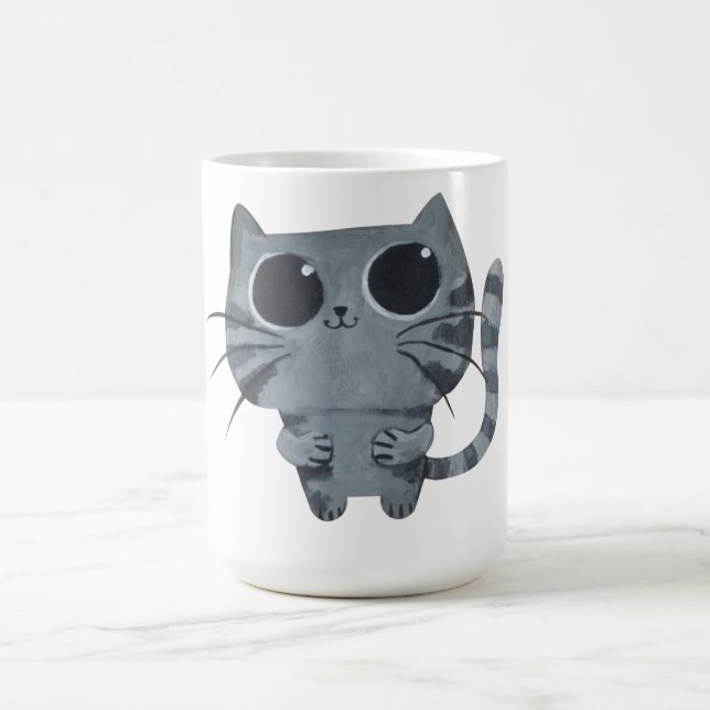 Niedliche graue Katze mit großen schwarzen Augen Tasse (Mittel)
