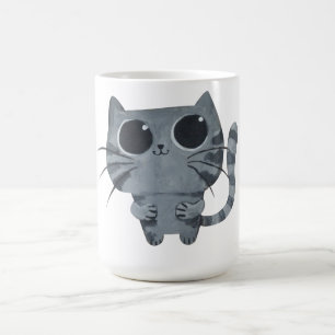 Niedliche graue Katze mit großen schwarzen Augen Tasse