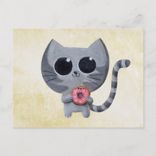 Niedliche graue Katze und Donut Postkarte