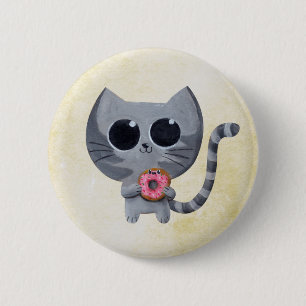 Niedliche graue Katze und Krapfen Button