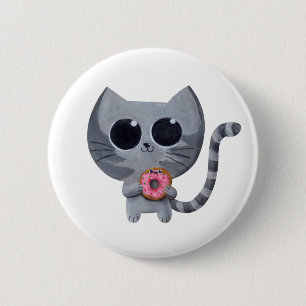 Niedliche graue Katze und Krapfen Button