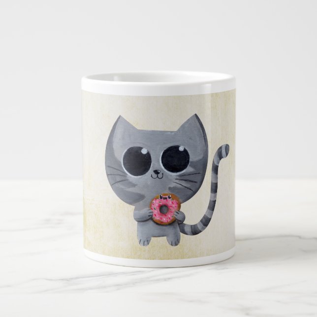 Niedliche graue Katze und Krapfen Jumbo-Tasse (Vorderseite)