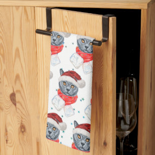 Niedliche graue Katze Wasserfarbe mit Schal Geschirrtuch