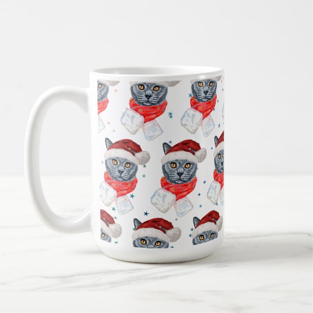 Niedliche graue Katze Wasserfarben mit Scara Kaffeetasse (Links)