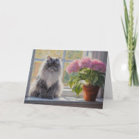 Niedliche graue persische Katze mit rosa blühende