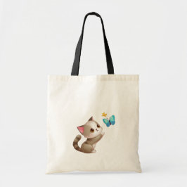 Niedliche graue rosa Katze Blau Gelb Tragetasche