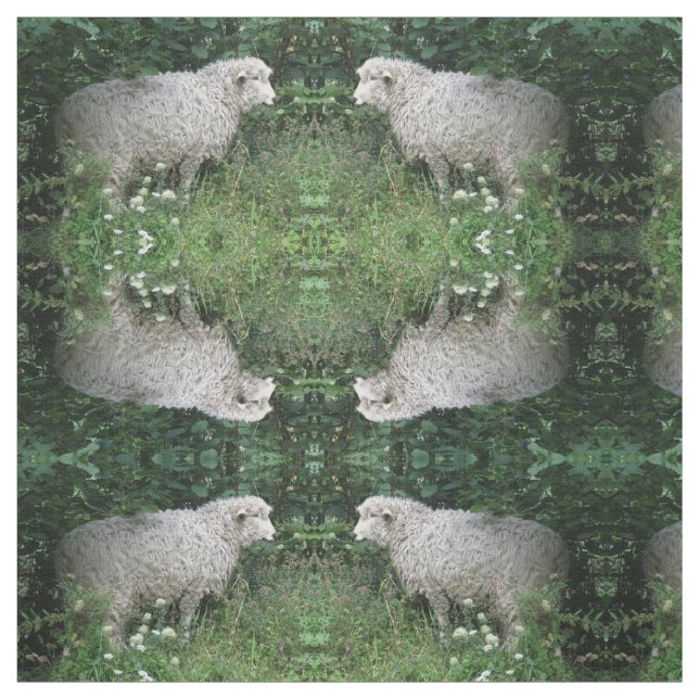 Niedliche graue Schafe essen Gemusterte Tierstoffe Stoff (Muster)