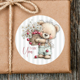 Niedliche Graue Streifen Teddy Daisy Kirsche Danke Runder Aufkleber