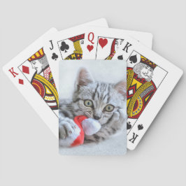 Niedliche graue Tabby Cat mit Weihnachtsmütze Weih Spielkarten
