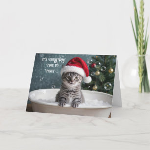 Niedliche graue Tabby Katze in einer Blase Bath-We Karte