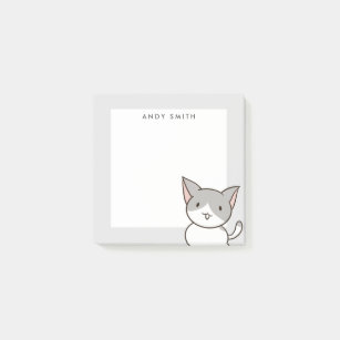 Niedliche, graue und weiße Katze Personalisiert Post-it Klebezettel