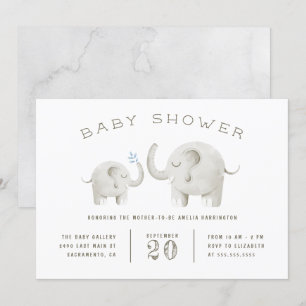 Niedliche graue Wasserfarbenlephant Babydusche Einladung