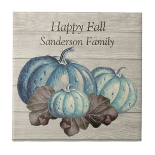 Niedliche graue Wood Herbstfall Blaue Pumpkin-Kera Fliese