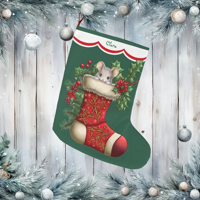 Niedliche Graumäuse Peeking Großer Weihnachtsstrumpf (Von Creator hochgeladen)