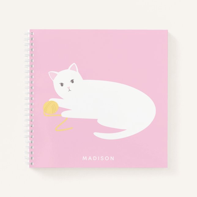 Niedliche grausame Katze mit Garnrosa Notizbuch (Vorderseite)