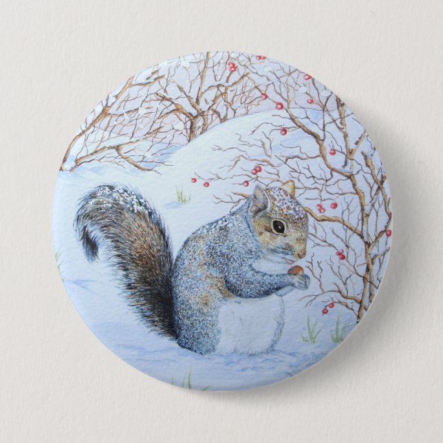 niedliche Grauschnee-Szene Wildlife Art Button (Vorderseite)